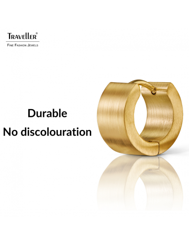 Traveller Hoop Earrings - Unisex - Gold Plated - Matt - Stainless Steel - 14 x 7 mm - 166362