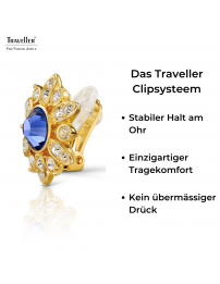 Traveller Ohrclip - 22kt Vergoldet - Kristalle - Blau Violett - Blumenform - 15x16 mm - 157644