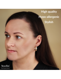 Traveller Earrings - Hoop Earrings - Tricolour - Gold & Rosé Gold Plated - 3/4 Hoop - Stainless Steel - 25x7 mm - 166368