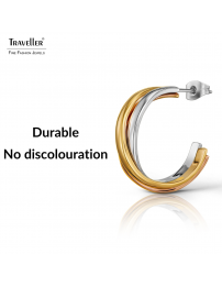 Traveller Earrings - Hoop Earrings - Tricolour - Gold & Rosé Gold Plated - 3/4 Hoop - Stainless Steel - 25x7 mm - 166368