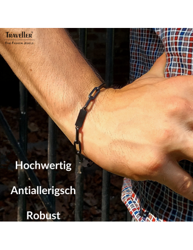 Traveller Armband - Herren - Edelstahl - Schwarz - Matt - Glieder - Geöffnet und Geschlossen - 22 cm - 181245