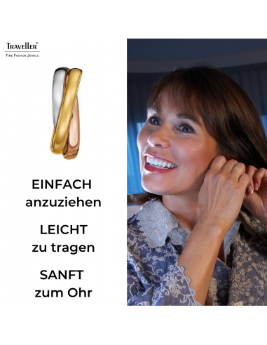 Traveller Creolen - Tricolor - Veroldet & Rosé Vergoldet - 3/4 Ring - Edelstahl -  25 x 7 mm - 166368