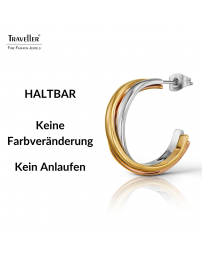 Traveller Creolen - Tricolor - Veroldet & Rosé Vergoldet - 3/4 Ring - Edelstahl -  25 x 7 mm - 166368
