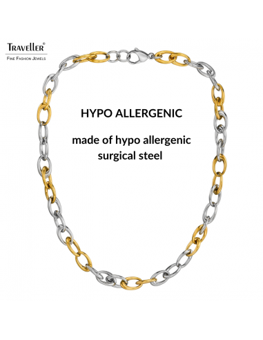 Traveller Necklace - Bicolour - Gold & Silver- Oval Links - Stainless Steel & Gold Plated Stainless Steel - 47 cm - 181264