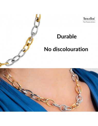 Traveller Necklace - Bicolour - Gold & Silver- Oval Links - Stainless Steel & Gold Plated Stainless Steel - 47 cm - 181264