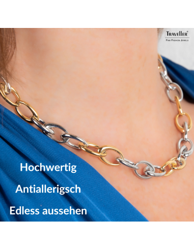 Traveller Kette - Bicolor - Gold & Silber- Ovale Glieder - Edelstahl & Vergoldet Edelstahl - 47 cm - 181264