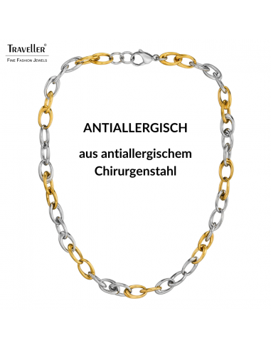 Traveller Kette - Bicolor - Gold & Silber- Ovale Glieder - Edelstahl & Vergoldet Edelstahl - 47 cm - 181264