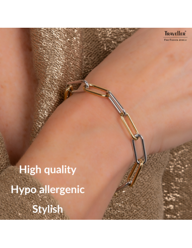 Traveller Bracelet - Bicolour - Gold & Silver - Links - Stainless Steel - Gold Plated - 21 cm - 181273
