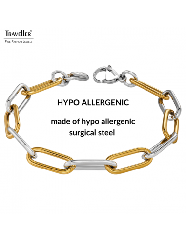 Traveller Bracelet - Bicolour - Gold & Silver - Links - Stainless Steel - Gold Plated - 21 cm - 181273