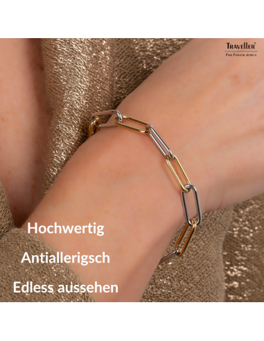 Traveller Armband - Bicolor - Gold & Silber - Glieder - Edelstahl - Vergoldet - 21 cm - 181273