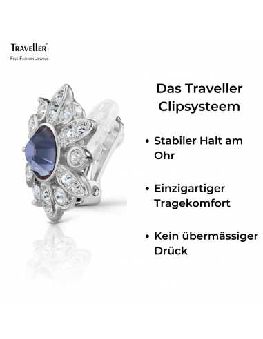 Traveller Ohrclips - Silberfarben - Kristall - Mesmera - Lila Grün - Blumenform - Platiniert - 16x15 mm - 157645