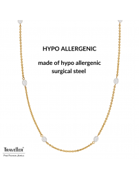 Traveller Necklace - Gold Plated - Freshwater Pearls - White - 10x6 mm - Stainless Steel - 181274