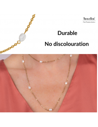 Traveller Necklace - Gold Plated - Freshwater Pearls - White - 10x6 mm - Stainless Steel - 181274