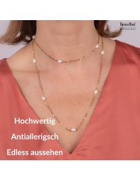 Traveller Kette - Vergoldet - Süßwasser Perle - Weiß - 10x6 mm - Edelstahl - 181274