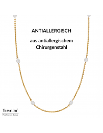 Traveller Kette - Vergoldet - Süßwasser Perle - Weiß - 10x6 mm - Edelstahl - 181274
