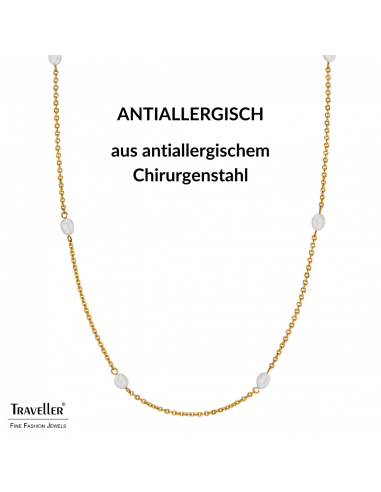 Traveller Kette - Vergoldet - Süßwasser Perle - Weiß - 10x6 mm - Edelstahl - 181274