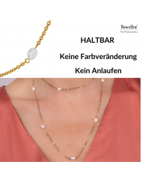 Traveller Kette - Vergoldet - Süßwasser Perle - Weiß - 10x6 mm - Edelstahl - 181274