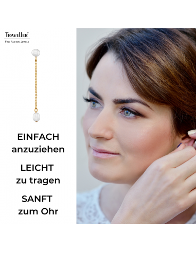 Traveller Ohrhänger - Vergoldet - Süßwasserperlen - Weisß - 6 und 10x6 mm - Edelstahl - 181275