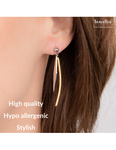 Traveller Drop Earrings - Penadants - Bicolour - Silver & Gold Coloured - Stainless Steel - 50 x 4 mm - 181287