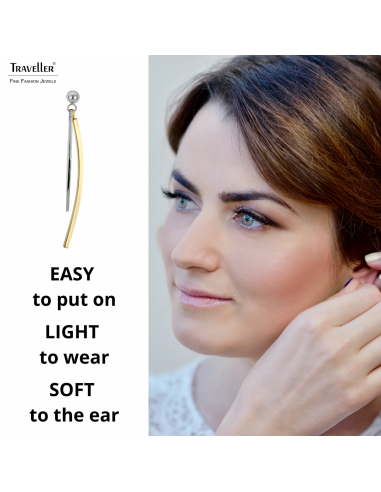 Traveller Drop Earrings - Penadants - Bicolour - Silver & Gold Coloured - Stainless Steel - 50 x 4 mm - 181287
