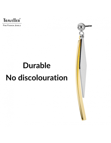 Traveller Drop Earrings - Penadants - Bicolour - Silver & Gold Coloured - Stainless Steel - 50 x 4 mm - 181287