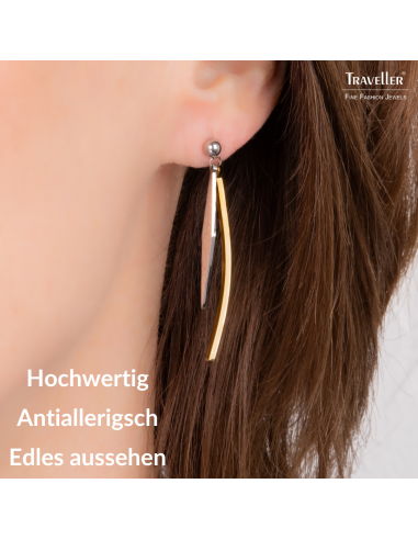 Traveller Ohrhänger - Bicolor - Silber- & Goldfarben - Edelstahl - 50 x 4 mm - 181287