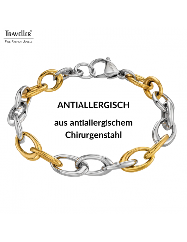 Traveller Armband - Bicolor - Gold & Silber- Ovale Glieder - Edelstahl & Vergoldet Edelstahl - 21 cm - 181265