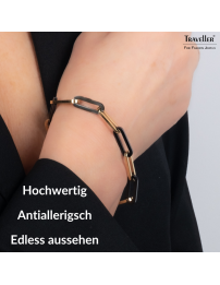 Traveller Armband - Bicolor - Gold & Schwarz - Glieder - Edelstahl - Vergoldet - 21 cm - 181267