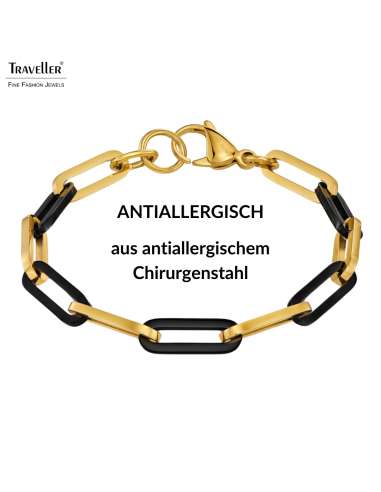 Traveller Armband - Bicolor - Gold & Schwarz - Glieder - Edelstahl - Vergoldet - 21 cm - 181267