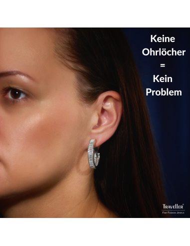 Traveller Ohrclip - Creolen - Silberfarben - Kristalle - Platiniert - Ø 30mm - 157653