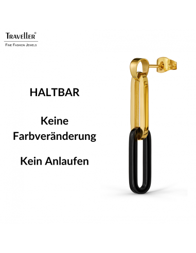 Traveller Ohrhänger - Bicolor - Gold & Schwarz - Glieder - Edelstahl - Vergoldet - 40 mm - 181268