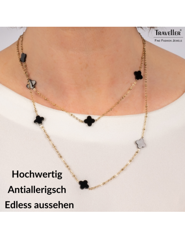 Traveller Kette - Gold - Plus / Blume - 1 x 1 cm - Schwarz - Edelstahl - 90 cm - Vergoldet - 181269
