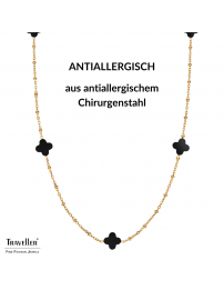 Traveller Kette - Gold - Plus / Blume - 1 x 1 cm - Schwarz - Edelstahl - 90 cm - Vergoldet - 181269