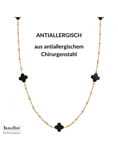 Traveller Kette - Gold - Plus / Blume - 1 x 1 cm - Schwarz - Edelstahl - 90 cm - Vergoldet - 181269