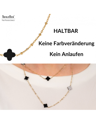 Traveller Kette - Gold - Plus / Blume - 1 x 1 cm - Schwarz - Edelstahl - 90 cm - Vergoldet - 181269