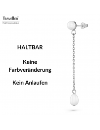 Traveller Ohrhänger - Silberfarben - Süßwasserperle - Weiß - 6 und 10x6 mm - Edelstahl - 181276