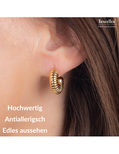Traveller Creolen - Vergoldet - 3/4 Ring - Gerieben - Edelstahl - 18 x 6 mm - 181277