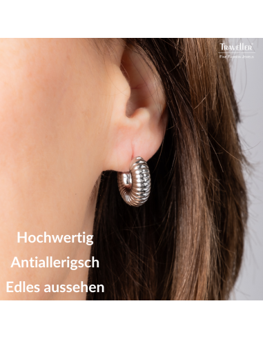 Traveller Creolen - Silberfarben - 3/4 Ring - Gerieben - Edelstahl - 18 x 6 mm - 181278