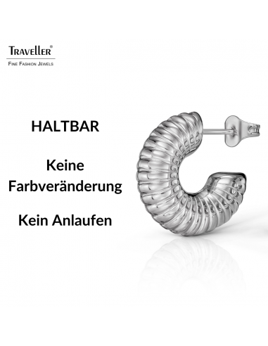 Traveller Creolen - Silberfarben - 3/4 Ring - Gerieben - Edelstahl - 18 x 6 mm - 181278
