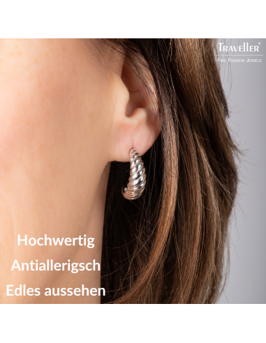 Traveller Creolen - Silberfarben - 2/3 Ring - Gerieben - Edelstahl - 21 x 7 mm - 181280