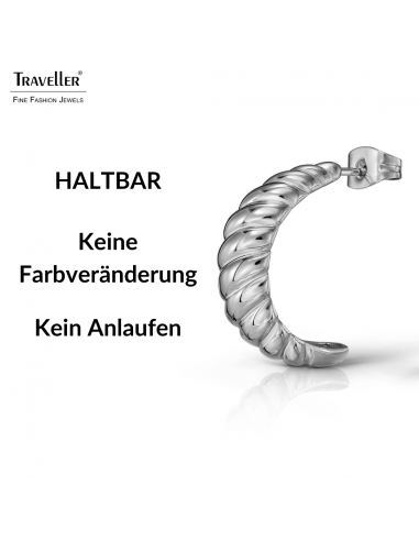 Traveller Creolen - Silberfarben - 2/3 Ring - Gerieben - Edelstahl - 21 x 7 mm - 181280