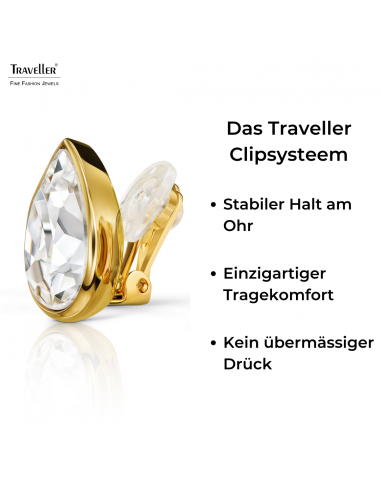 Traveller Ohrclip - 22kt Vergoldet - Kristalle - Tropfen - 15x11 mm - 157654