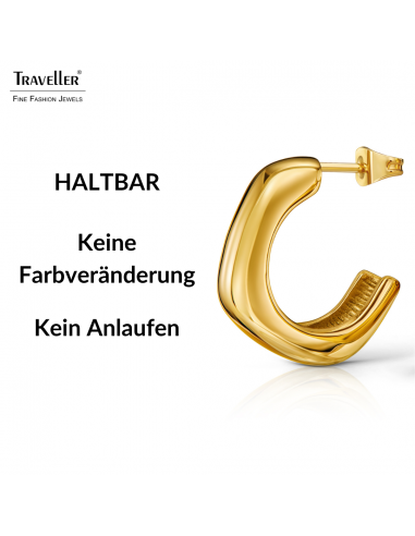 Traveller Creolen - Vergoldet - 2/3 Ring - Abgerundetes Quadrat - Edelstahl - 22 x 6 mm - 181283