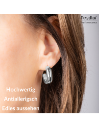 Traveller Creolen - Silberfarben - 2/3 Ring - Abgerundetes Quadrat - Edelstahl - 22 x 6 mm - 181284