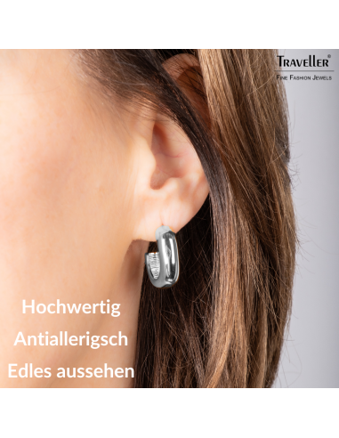Traveller Creolen - Silberfarben - 2/3 Ring - Abgerundetes Quadrat - Edelstahl - 22 x 6 mm - 181284