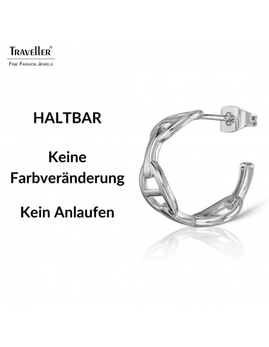 Traveller Creolen - Silberfarben - 3/4 Ring - Theta - Palladiniert - 18 x 7 mm - 181286
