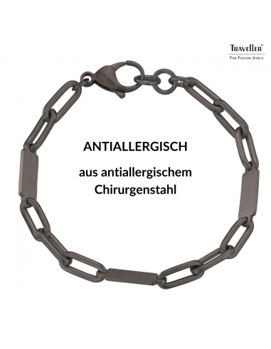Traveller Armband - Herren - Edelstahl - Schwarz - Matt - Glieder - Geöffnet und Geschlossen - 22 cm - 181245