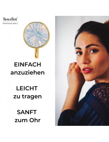 Traveller Ohrclips - 22kt Vergoldet - Kristall - Opal Weiß - Rund - Ø 9mm - 157662