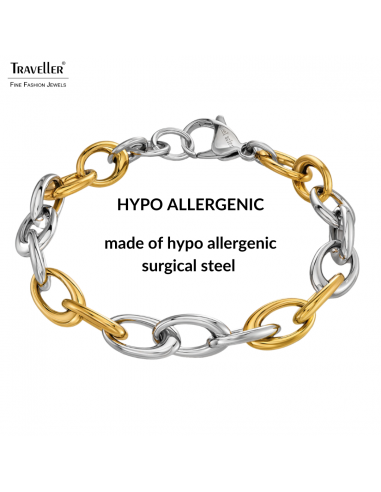 Traveller Bracelet - Bicolour - Gold & Silver- Oval Links - Stainless Steel & Gold Plated Stainless Steel - 21 cm - 181265