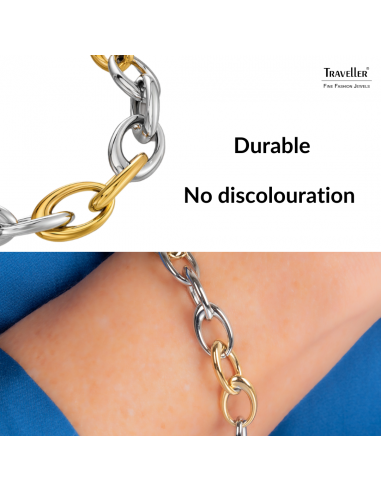Traveller Bracelet - Bicolour - Gold & Silver- Oval Links - Stainless Steel & Gold Plated Stainless Steel - 21 cm - 181265